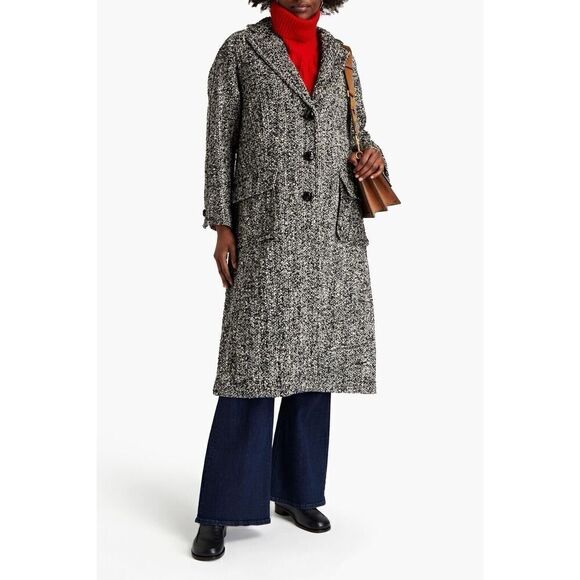 TORY BURCHWool-blend bouclé-tweed coat Grey Small - Picture 1 of 14
